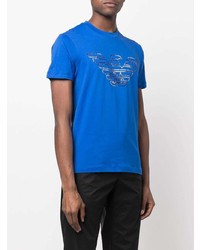 blaues bedrucktes T-Shirt mit einem Rundhalsausschnitt von Emporio Armani