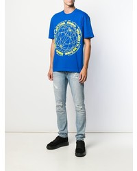 blaues bedrucktes T-Shirt mit einem Rundhalsausschnitt von McQ Alexander McQueen