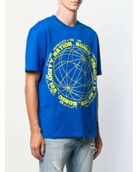 blaues bedrucktes T-Shirt mit einem Rundhalsausschnitt von McQ Alexander McQueen