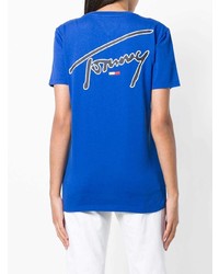 blaues bedrucktes T-Shirt mit einem Rundhalsausschnitt von Tommy Jeans