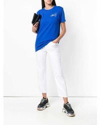 blaues bedrucktes T-Shirt mit einem Rundhalsausschnitt von Tommy Jeans