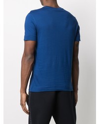 blaues bedrucktes T-Shirt mit einem Rundhalsausschnitt von Emporio Armani