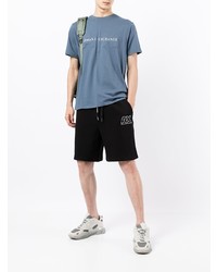 blaues bedrucktes T-Shirt mit einem Rundhalsausschnitt von Armani Exchange