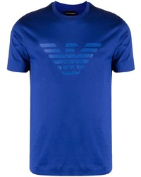blaues bedrucktes T-Shirt mit einem Rundhalsausschnitt von Emporio Armani
