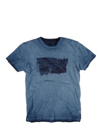 blaues bedrucktes T-Shirt mit einem Rundhalsausschnitt von ENGBERS