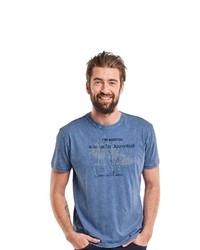 blaues bedrucktes T-Shirt mit einem Rundhalsausschnitt von ENGBERS
