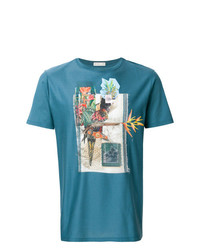 blaues bedrucktes T-Shirt mit einem Rundhalsausschnitt von Etro