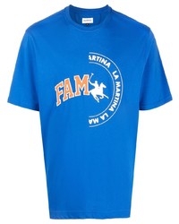 blaues bedrucktes T-Shirt mit einem Rundhalsausschnitt von Family First