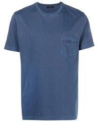 blaues bedrucktes T-Shirt mit einem Rundhalsausschnitt von Fay