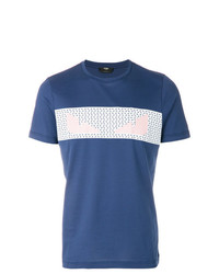 blaues bedrucktes T-Shirt mit einem Rundhalsausschnitt von Fendi
