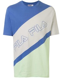 blaues bedrucktes T-Shirt mit einem Rundhalsausschnitt von Fila