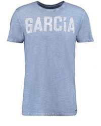 blaues bedrucktes T-Shirt mit einem Rundhalsausschnitt von GARCIA