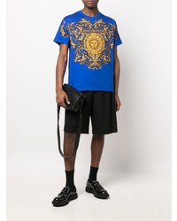 blaues bedrucktes T-Shirt mit einem Rundhalsausschnitt von VERSACE JEANS COUTURE