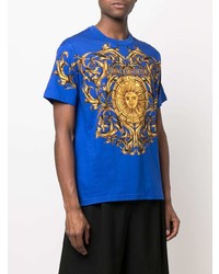 blaues bedrucktes T-Shirt mit einem Rundhalsausschnitt von VERSACE JEANS COUTURE