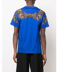 blaues bedrucktes T-Shirt mit einem Rundhalsausschnitt von VERSACE JEANS COUTURE