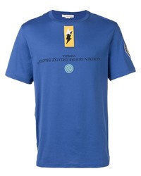 blaues bedrucktes T-Shirt mit einem Rundhalsausschnitt von Golden Goose