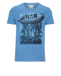 blaues bedrucktes T-Shirt mit einem Rundhalsausschnitt von Goodyear