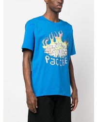 blaues bedrucktes T-Shirt mit einem Rundhalsausschnitt von PACCBET