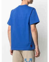 blaues bedrucktes T-Shirt mit einem Rundhalsausschnitt von Clot