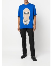 blaues bedrucktes T-Shirt mit einem Rundhalsausschnitt von Ih Nom Uh Nit