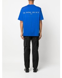 blaues bedrucktes T-Shirt mit einem Rundhalsausschnitt von Ih Nom Uh Nit