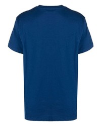 blaues bedrucktes T-Shirt mit einem Rundhalsausschnitt von Maison Labiche