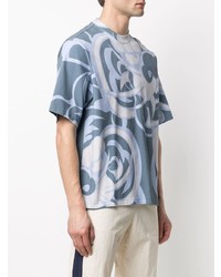 blaues bedrucktes T-Shirt mit einem Rundhalsausschnitt von Kenzo