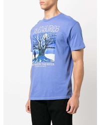 blaues bedrucktes T-Shirt mit einem Rundhalsausschnitt von Pleasures
