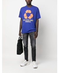 blaues bedrucktes T-Shirt mit einem Rundhalsausschnitt von DSQUARED2