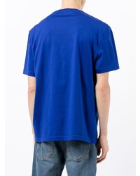 blaues bedrucktes T-Shirt mit einem Rundhalsausschnitt von Versace