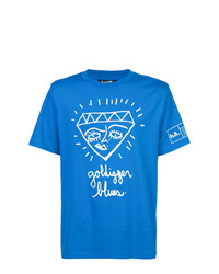 blaues bedrucktes T-Shirt mit einem Rundhalsausschnitt von Haculla