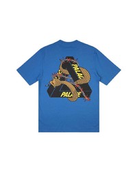 blaues bedrucktes T-Shirt mit einem Rundhalsausschnitt von Palace