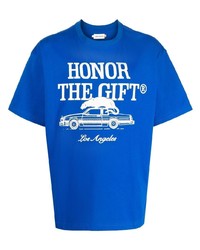 blaues bedrucktes T-Shirt mit einem Rundhalsausschnitt von HONOR THE GIFT