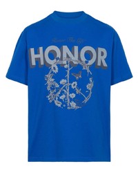 blaues bedrucktes T-Shirt mit einem Rundhalsausschnitt von HONOR THE GIFT