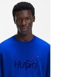 blaues bedrucktes T-Shirt mit einem Rundhalsausschnitt von HUGO Blue