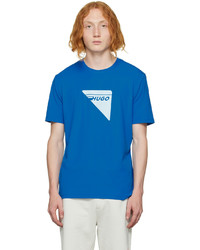 blaues bedrucktes T-Shirt mit einem Rundhalsausschnitt von Hugo