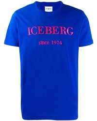 blaues bedrucktes T-Shirt mit einem Rundhalsausschnitt von Iceberg