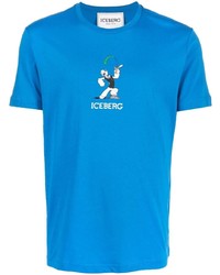 blaues bedrucktes T-Shirt mit einem Rundhalsausschnitt von Iceberg