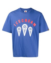 blaues bedrucktes T-Shirt mit einem Rundhalsausschnitt von Icecream