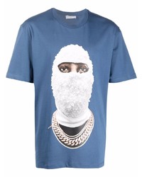 blaues bedrucktes T-Shirt mit einem Rundhalsausschnitt von Ih Nom Uh Nit