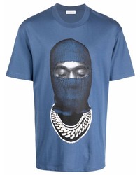 blaues bedrucktes T-Shirt mit einem Rundhalsausschnitt von Ih Nom Uh Nit