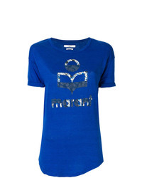 blaues bedrucktes T-Shirt mit einem Rundhalsausschnitt von Isabel Marant Etoile