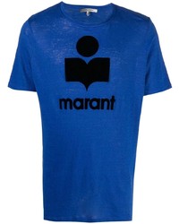 blaues bedrucktes T-Shirt mit einem Rundhalsausschnitt von Isabel Marant