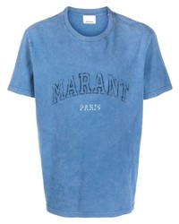 blaues bedrucktes T-Shirt mit einem Rundhalsausschnitt von Isabel Marant