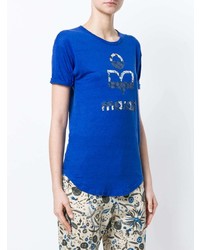 blaues bedrucktes T-Shirt mit einem Rundhalsausschnitt von Isabel Marant Etoile