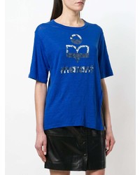 blaues bedrucktes T-Shirt mit einem Rundhalsausschnitt von Isabel Marant Etoile