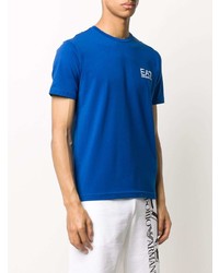 blaues bedrucktes T-Shirt mit einem Rundhalsausschnitt von Ea7 Emporio Armani