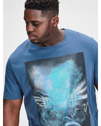 blaues bedrucktes T-Shirt mit einem Rundhalsausschnitt von Jack & Jones