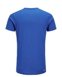 blaues bedrucktes T-Shirt mit einem Rundhalsausschnitt von Jack & Jones