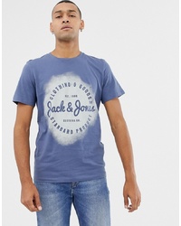 blaues bedrucktes T-Shirt mit einem Rundhalsausschnitt von Jack & Jones